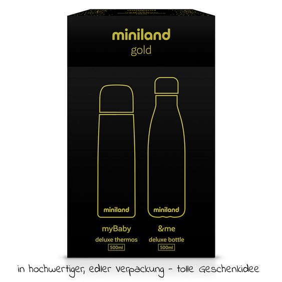 Miniland Edelstahl-Isolierflasche 2er Pack Deluxe Thermos - myBaby&me 500 ml - Gold