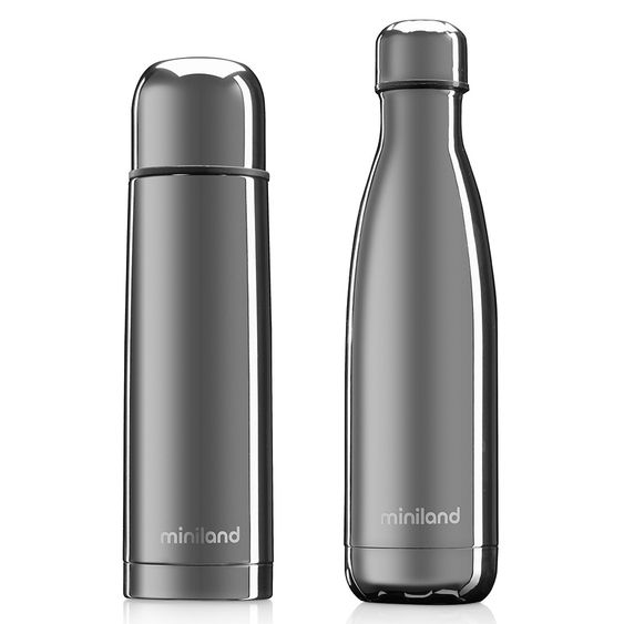 Miniland Bottiglia isolata in acciaio inox 2 Pack Deluxe Thermos - myBaby&me 500 ml - Argento