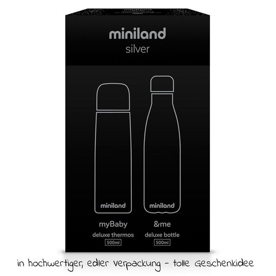 Miniland Stainless Steel Insulated Bottle 2 Pack Deluxe Thermos - myBaby&me 500 ml - Silver