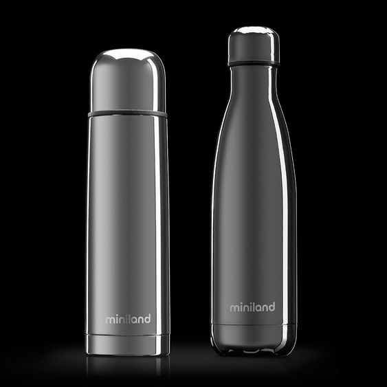 Miniland Stainless Steel Insulated Bottle 2 Pack Deluxe Thermos - myBaby&me 500 ml - Silver