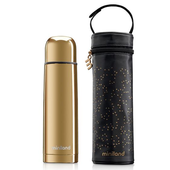 Miniland Edelstahl-Isolierflasche inkl. Isoliertasche Deluxe Thermos 500 ml - Gold