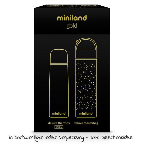 Miniland Edelstahl-Isolierflasche inkl. Isoliertasche Deluxe Thermos 500 ml - Gold