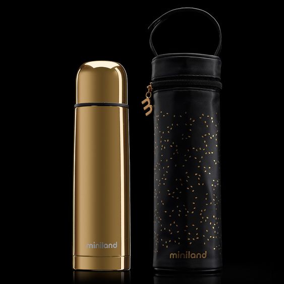 Miniland Edelstahl-Isolierflasche inkl. Isoliertasche Deluxe Thermos 500 ml - Gold