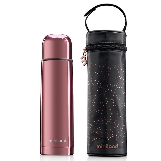 Miniland Edelstahl-Isolierflasche inkl. Isoliertasche Deluxe Thermos 500 ml - Rose