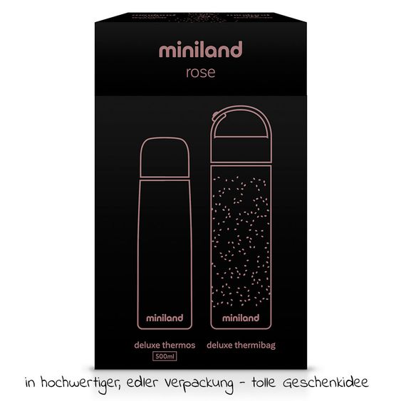 Miniland Edelstahl-Isolierflasche inkl. Isoliertasche Deluxe Thermos 500 ml - Rose