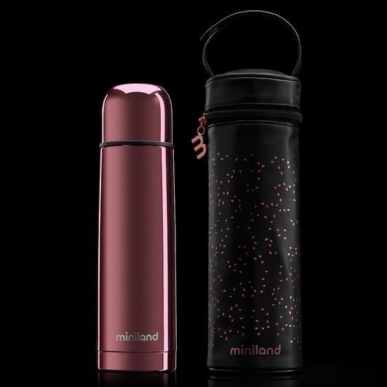 Miniland Edelstahl-Isolierflasche inkl. Isoliertasche Deluxe Thermos 500 ml - Rose