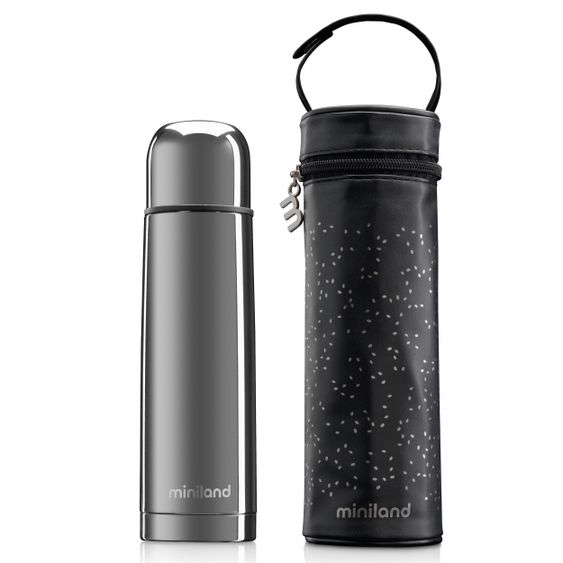 Miniland Bottiglia isolata in acciaio inossidabile con borsa isolata Deluxe Thermos 500 ml - Argento