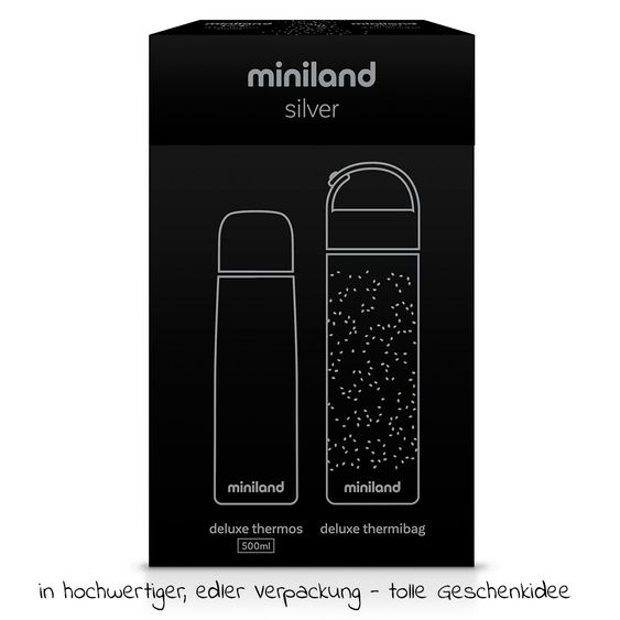 Miniland Edelstahl-Isolierflasche inkl. Isoliertasche Deluxe Thermos 500 ml - Silver