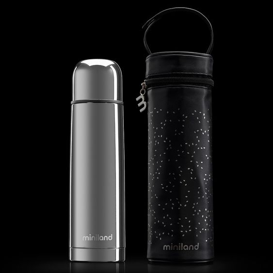 Miniland Edelstahl-Isolierflasche inkl. Isoliertasche Deluxe Thermos 500 ml - Silver