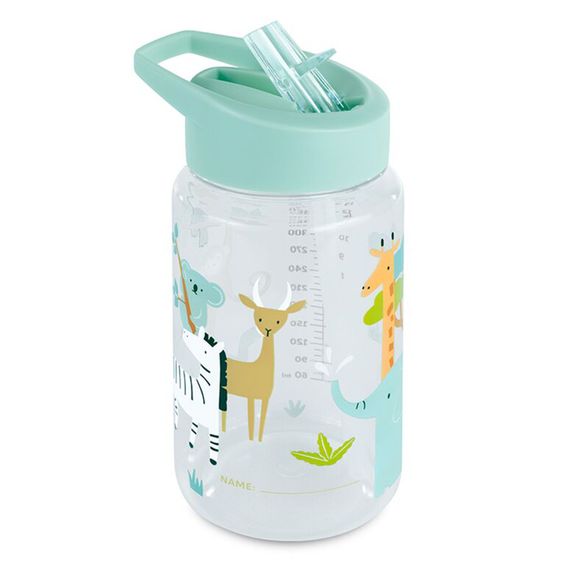 Miniland Bottiglia per bambini 450ml - con cannuccia, realizzata in Tritan - Jungle