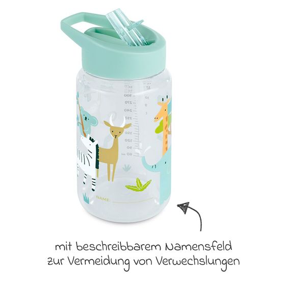 Miniland Bottiglia per bambini 450ml - con cannuccia, realizzata in Tritan - Jungle