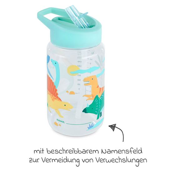 Miniland Bottiglia per bambini 450ml - con cannuccia, in Tritan - Jurassic