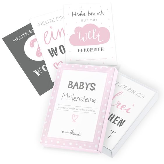 Mintkind Baby-Meilensteinkarten - 26 Karten - Rosa