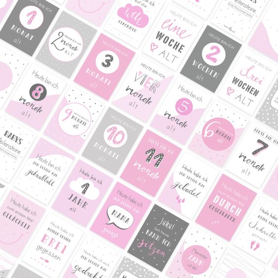 Mintkind Baby-Meilensteinkarten - 26 Karten - Rosa