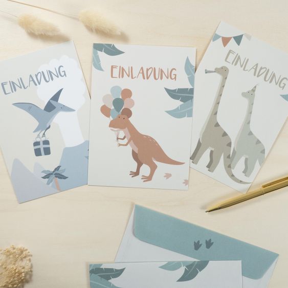 Mintkind Einladungskarten Kindergeburtstag inkl. Briefumschläge - Dinosaurier