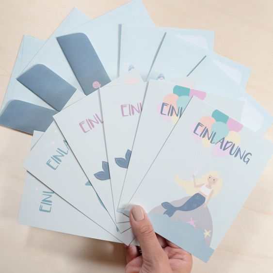 Mintkind Invitation cards children birthday incl. envelopes - Mermaid