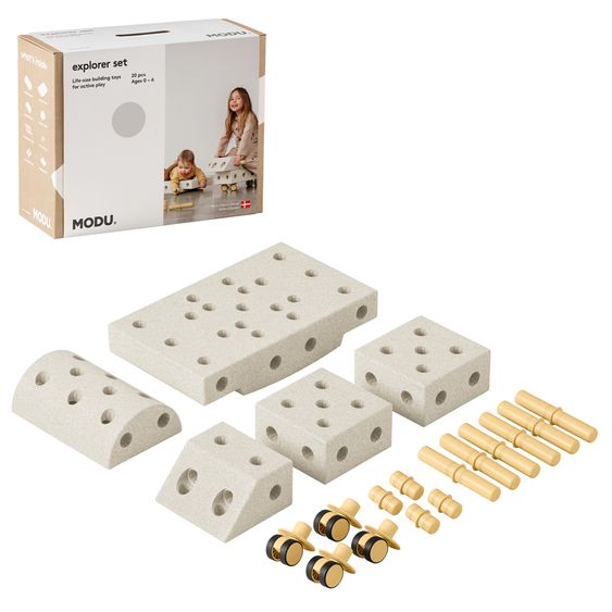 Modu 20 tlg. Baukasten Starter-Setset Modu Playsystem Explorer von 0 - 6 Jahre - Sand Grey / Honey Yello