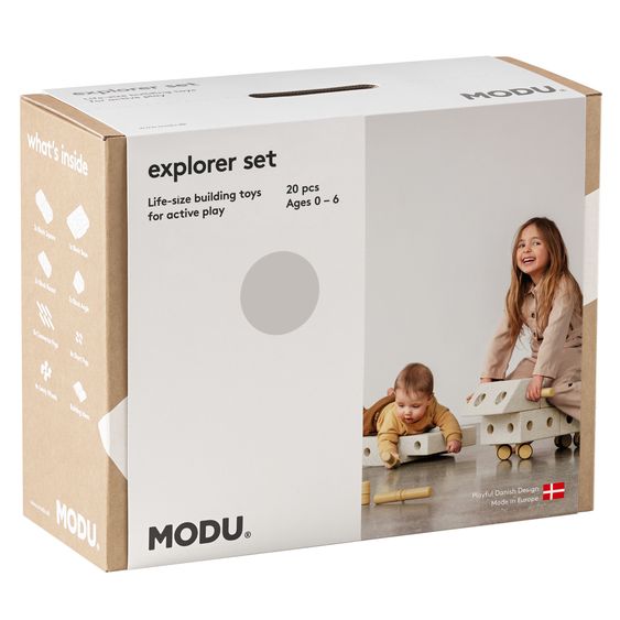 Modu 20 tlg. Baukasten Starter-Setset Modu Playsystem Explorer von 0 - 6 Jahre - Sand Grey / Honey Yello