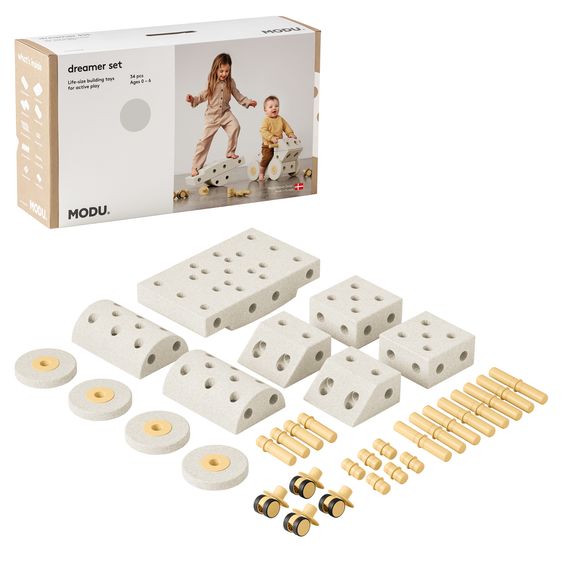 Modu 34 tlg. Baukasten Starter-Set Modu Playsystem Dreamer von 0 - 6 Jahre - Sand Grey / Honey Yello