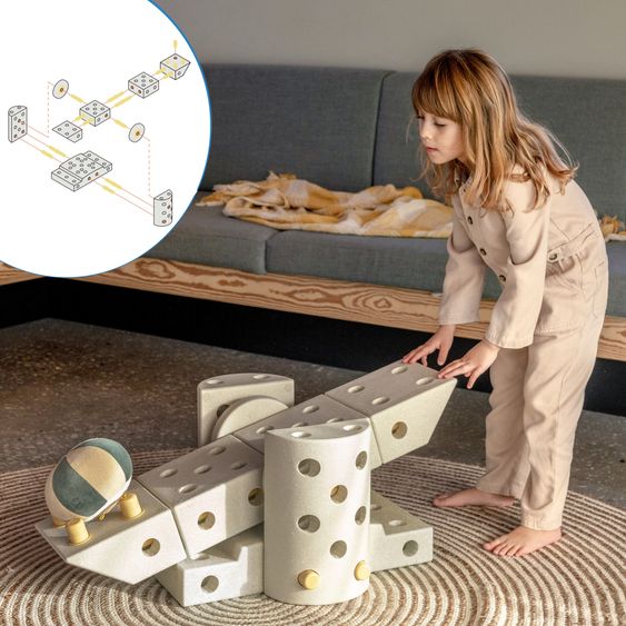 Modu 34 tlg. Baukasten Starter-Set Modu Playsystem Dreamer von 0 - 6 Jahre - Sand Grey / Honey Yello