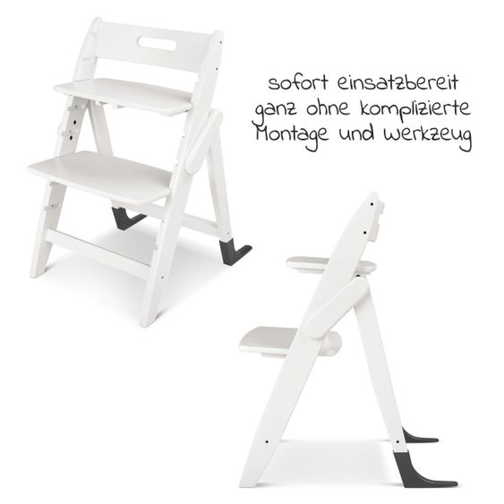 Moji High chair Yippy Plain - flat folding, growing, fully lacquered - Snow