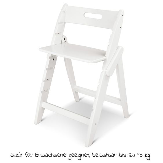 Moji High chair Yippy Plain - flat folding, growing, fully lacquered - Snow