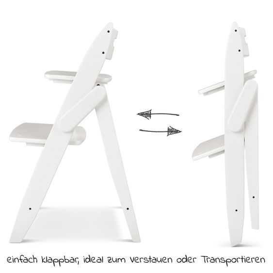 Moji High chair Yippy Plain - flat folding, growing, fully lacquered - Snow