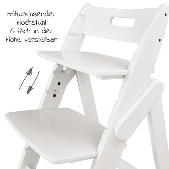 Moji High chair Yippy Plain - flat folding, growing, fully lacquered - Snow