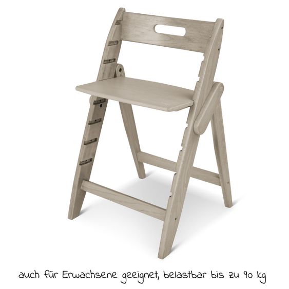 Moji High chair Yippy Trunk - flat folding, growing, solid wood - Cashmere
