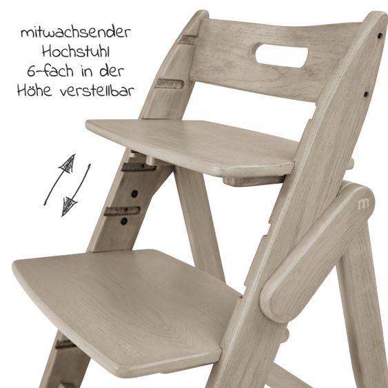 Moji High chair Yippy Trunk - flat folding, growing, solid wood - Cashmere