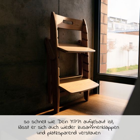 Moji Hochstuhl Yippy Trunk - flach klappbar, mitwachsend, Vollholz - Oak