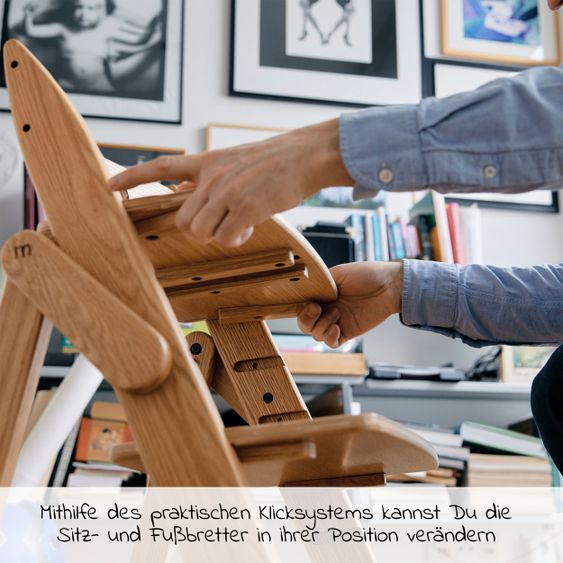 Moji Hochstuhl Yippy Trunk - flach klappbar, mitwachsend, Vollholz - Oak