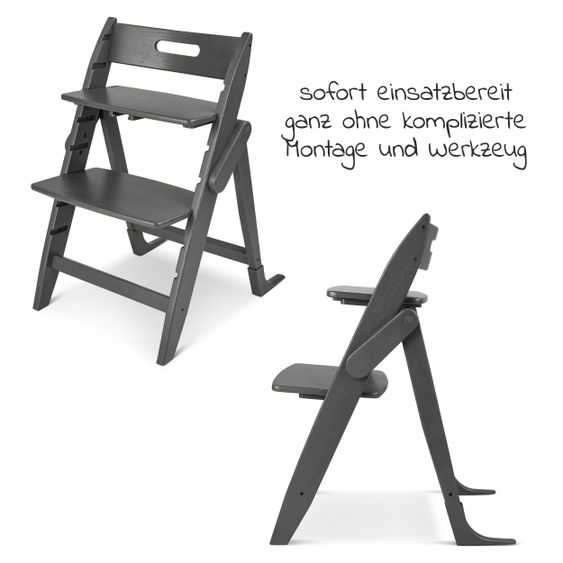 Moji High chair Yippy Trunk - flat folding, growing, solid wood - Pearl