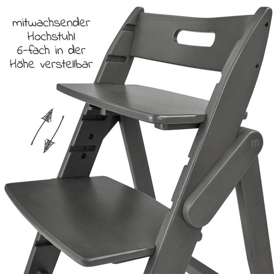 Moji High chair Yippy Trunk - flat folding, growing, solid wood - Pearl