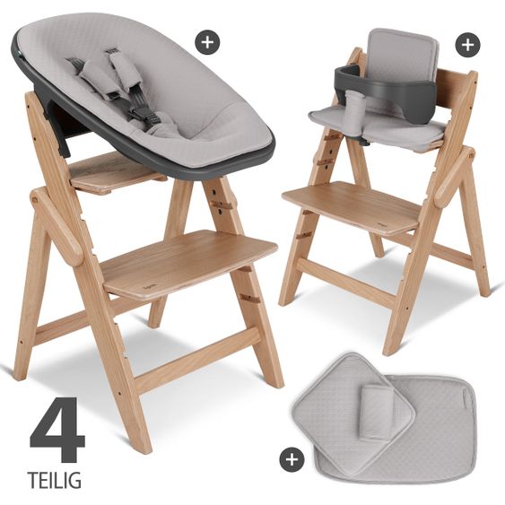 Moji Yippy Newborn Set (4 pcs.) High Chair + Newborn Attachment + Seat Cushion + Starter Set - Oak