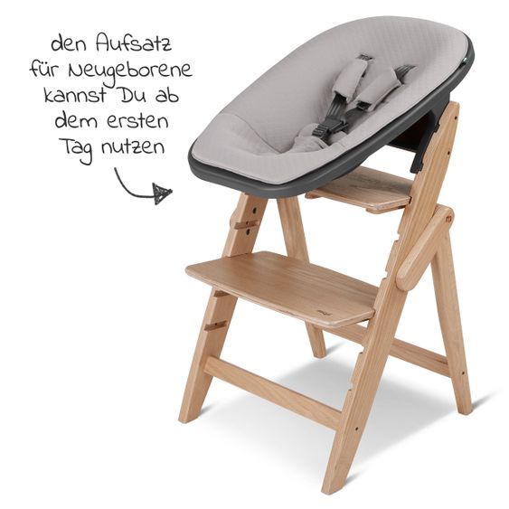 Moji Yippy Newborn Set (4 pcs.) High Chair + Newborn Attachment + Seat Cushion + Starter Set - Oak