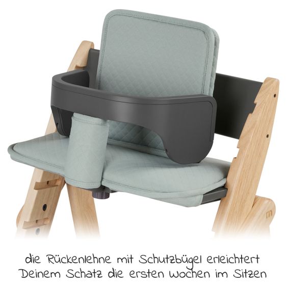Moji Yippy Newborn Set (5-tlg.) Hochstuhl + Neugeborenen Aufsatz + Sitzkissen + Starter Set + Tisch & Essbrett - Stone