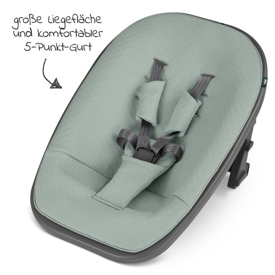 Moji Yippy Newborn Set (5-tlg.) Hochstuhl + Neugeborenen Aufsatz + Sitzkissen + Starter Set + Tisch & Essbrett - Stone