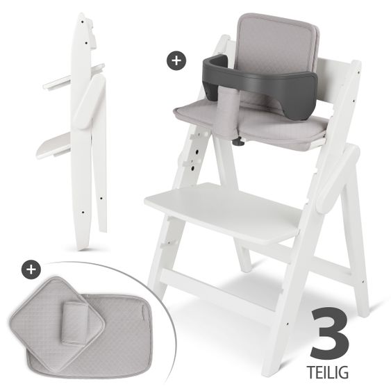 Moji Yippy Starter Set (3-tlg.) Hochstuhl + Sitzkissen + Starter Set (klappbar & mitwachsend) - Snow