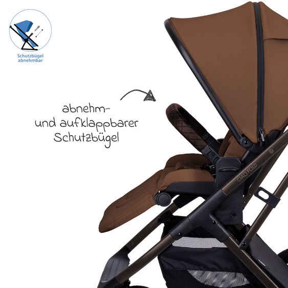 Moon 2 in 1 Kombi-Kinderwagen Ciao FOLD bis 22 kg mit faltbarer Babywanne, Liegeposition, Knickschieber - Cognac