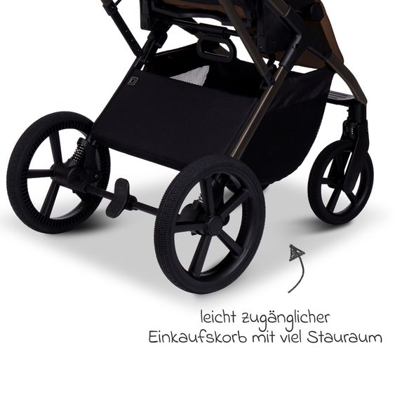 Moon 2 in 1 Kombi-Kinderwagen Ciao FOLD bis 22 kg mit faltbarer Babywanne, Liegeposition, Knickschieber - Cognac