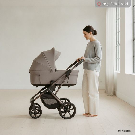 Moon 2 in 1 Kombi-Kinderwagen Ciao FOLD bis 22 kg mit faltbarer Babywanne, Liegeposition, Knickschieber - Cognac