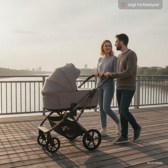 Moon 2 in 1 Kombi-Kinderwagen Ciao FOLD bis 22 kg mit faltbarer Babywanne, Liegeposition, Knickschieber - Cognac