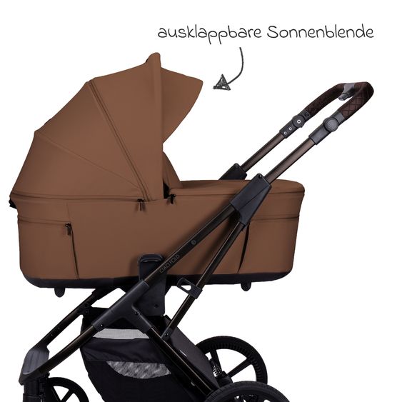 Moon 2 in 1 Kombi-Kinderwagen Ciao FOLD bis 22 kg mit faltbarer Babywanne, Liegeposition, Knickschieber - Cognac