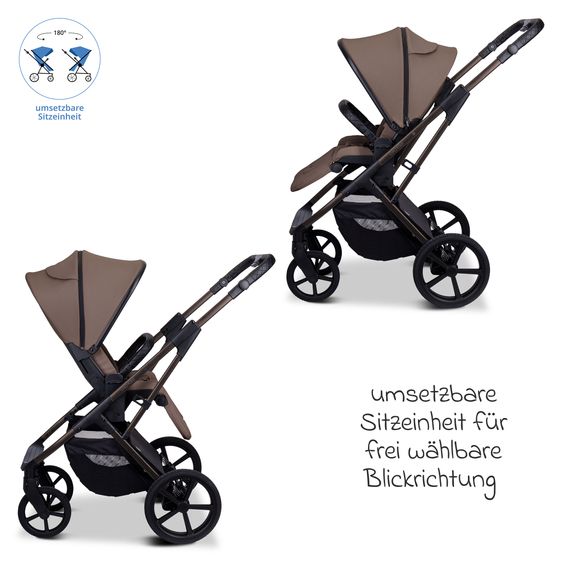 Moon 2 in 1 Kombi-Kinderwagen Ciao FOLD bis 22 kg mit faltbarer Babywanne, Liegeposition, Knickschieber - Greige