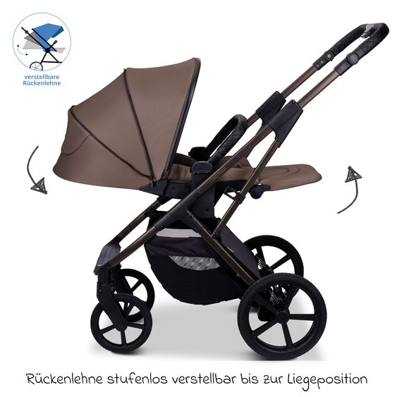 Moon 2 in 1 Kombi-Kinderwagen Ciao FOLD bis 22 kg mit faltbarer Babywanne, Liegeposition, Knickschieber - Greige