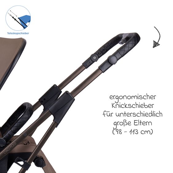 Moon 2 in 1 Kombi-Kinderwagen Ciao FOLD bis 22 kg mit faltbarer Babywanne, Liegeposition, Knickschieber - Greige