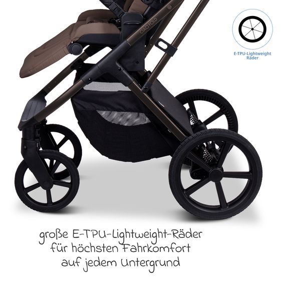 Moon 2 in 1 Kombi-Kinderwagen Ciao FOLD bis 22 kg mit faltbarer Babywanne, Liegeposition, Knickschieber - Greige