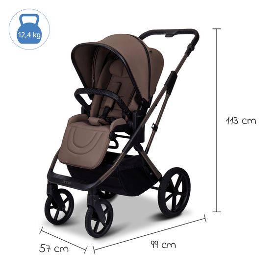 Moon 2 in 1 Kombi-Kinderwagen Ciao FOLD bis 22 kg mit faltbarer Babywanne, Liegeposition, Knickschieber - Greige
