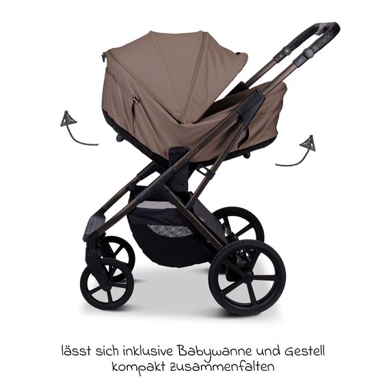 Moon 2 in 1 Kombi-Kinderwagen Ciao FOLD bis 22 kg mit faltbarer Babywanne, Liegeposition, Knickschieber - Greige